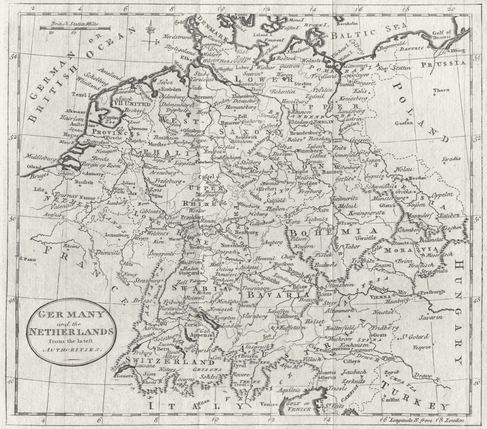 GERMANY. & Netherlands. Benelux. Guthrie 1787 old antique map plan chart